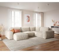 Grand canapé d’angle Lanzo 300x210 cm velours côtelé beige méridienne réversible