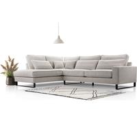 Grand canapé d'angle capitonné en L avec ressorts ondulés, revêtement en tissu ZARIA, pieds métalliques noirs, coussins amovibles avec fermeture éclair - Design moderne, 314x224x90 cm - Frêne