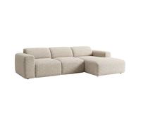 Grand canapé d'angle droit avec assise coulissante électrique en tissu beige POGNI de Maison Céphy