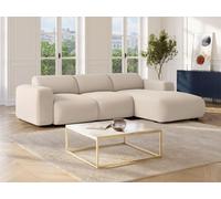 Grand canapé d'angle droit convertible en tissu chiné beige POGNI de Maison Céphy