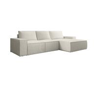 Grand canapé d'angle droit convertible en velours côtelé beige AMELIA