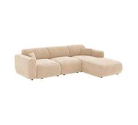 Vente-unique-Grand canapé d'angle Droit Convertible en Tissu côtelé Fines côtes Beige POGNI de Maison Céphy