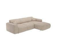 Grand canapé d'angle droit convertible en velours côtelé fines côtes beige POGNI de Maison Céphy