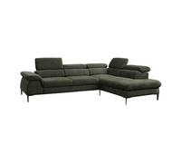 Grand canapé d'angle droit convertible en velours vert SEPINA