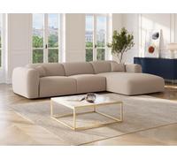 Grand canapé d'angle droit convertible express en tissu chiné beige POGNI
