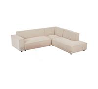 Grand canapé d'angle droit en velours côtelé beige BORORE de