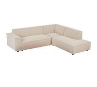 Grand canapé d'angle droit en velours côtelé beige BORORE de