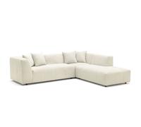 Grand canapé d'angle droit en velours côtelé fines côtes beige NAEMIA de Maison Céphy