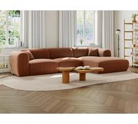 Grand canapé d'angle droit en tissu texturé terracotta POGNI de Maison Céphy
