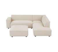 Vente-unique Pascal MORABITO - Grand canapé d'angle Droit et Pouf en Velours côtelé Beige BORORE de Pascal Morabito