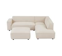Grand canapé d'angle droit et pouf en velours côtelé beige BORORE