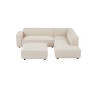 Grand Canapé d'angle droit et pouf en velours côtelé beige BORORE