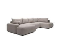 Grand canapé d'angle droit panoramique convertible en tissu texturé taupe DAVISO