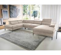 Grand canapé d'angle droit panoramique convertible en velours beige SEPINA