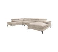 Grand canapé d'angle droit panoramique convertible en velours beige SEPINA de