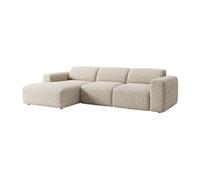 Grand canapé d'angle gauche avec assise coulissante électrique en tissu beige POGNI de Maison Céphy