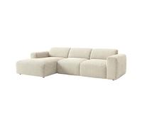 Grand canapé d'angle gauche avec assise coulissante électrique en velours côtelé beige POGNI de Maison Céphy