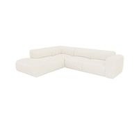 Grand canapé d'angle gauche avec dossier méridienne en tissu bouclette blanc POGNI de Maison Céphy
