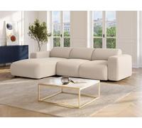 Grand canapé d'angle gauche convertible en tissu chiné beige POGNI de Maison Céphy