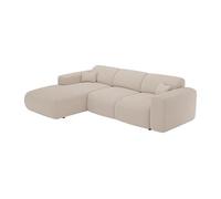 Grand canapé d'angle gauche convertible en tissu chiné beige POGNI de Maison Céphy