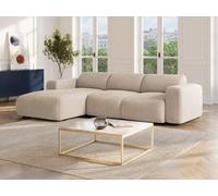 Grand canapé d'angle gauche convertible en tissu texturé beige POGNI de Maison Céphy