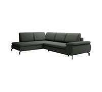 Grand canapé d'angle gauche convertible en tissu texturé vert ARCHIBALD