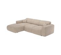 Grand canapé d'angle gauche convertible en velours côtelé fines côtes beige POGNI de Maison Céphy