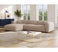 Grand canapé d'angle gauche convertible express en tissu chiné beige POGNI