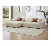 Grand canapé d'angle gauche en velours côtelé beige TIRONO de Maison Céphy