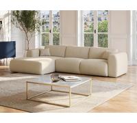 Grand canapé d'angle gauche en tissu texturé beige POGNI