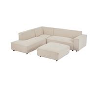 Grand Canapé d'angle gauche et pouf en velours côtelé beige BORORE Beige