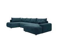 Vente-unique - Grand canapé d'angle Gauche panoramique Convertible en Tissu texturé Bleu DAVISO