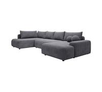Vente-unique - Grand canapé d'angle Gauche panoramique Convertible en Tissu texturé Gris Anthracite DAVISO