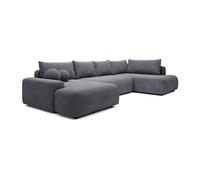 Grand canapé d'angle gauche panoramique convertible en tissu texturé gris DAVISO