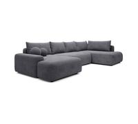 Grand canapé d'angle gauche panoramique convertible en tissu texturé gris DAVISO