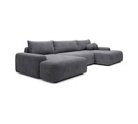 Grand canapé d'angle panoramique convertible en tissu texturé gris anthracite DAVISO