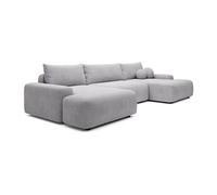 Grand canapé d'angle panoramique convertible en tissu texturé gris clair DAVISO