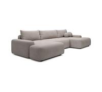 Vente-unique - Grand canapé d'angle panoramique Convertible en Tissu texturé Taupe DAVISO