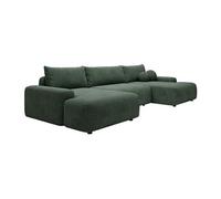 Grand canapé d'angle panoramique convertible en tissu texturé vert sapin DAVISO