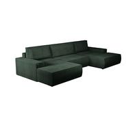 Grand canapé d'angle panoramique convertible en velours côtelé vert sapin AMELIA