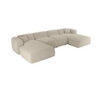 Grand canapé d'angle panoramique en tissu chiné beige POGNI de Maison Céphy