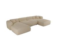 Grand canapé d'angle panoramique en tissu texturé beige POGNI de Maison Céphy