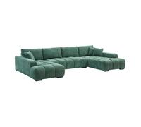 Vente-unique-Grand canapé d'angle panoramique en Tissu texturé Vert BERENIA