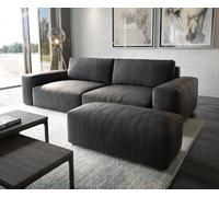 Grand Canapé Lanzo XL 270x130 cm imitation cuir vintage anthracite avec Tabouret