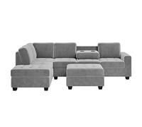 Grand canapé sectionnel moderne avec chaise réversible, ensemble de canapé en forme de L avec ottomane de rangement et deux porte-gobelets, canapés pour salon et appartement, gris
