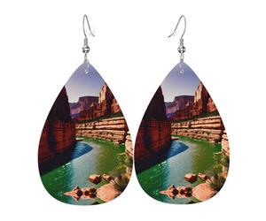 Grand Canyon Boucles d'oreilles en cuir imprimé en forme de goutte d'eau, accessoire tendance pour fêtes de fin d'année