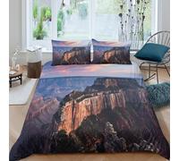 Grand canyon Ensemble De Literie Microfibre Hypoallergique 3 pièces 3D Imprimée Résistante Natural landscape Parure de Lit avec 2 Taies d'oreiller Léger for Chambre de adolescents Single（140x200cm）