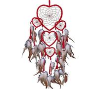 Grand carillon éolien attrape-rêves 2 pièces, en forme de cœur, tenture murale chambre à coucher, ornement plumes, artisanat tissé la main Pour DéCoration(Red)