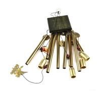 Grand carillon éolien en métal avec tubes en cuivre accordés pour décoration extérieure, cour, jardin, terrasse et balcon - Son mélodique apaisant, finition dorée, 6
