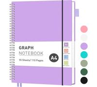 Grand Carnet De Notes À Carreaux Avec Grille Quadrillée 110 Pages, Poche En Pvc, Boucle Pour Stylo, Règle, Marque-Page Pour Femme, Homme, Travail, Bureau, École, 21,5 X 27,9 Cm, Lilas